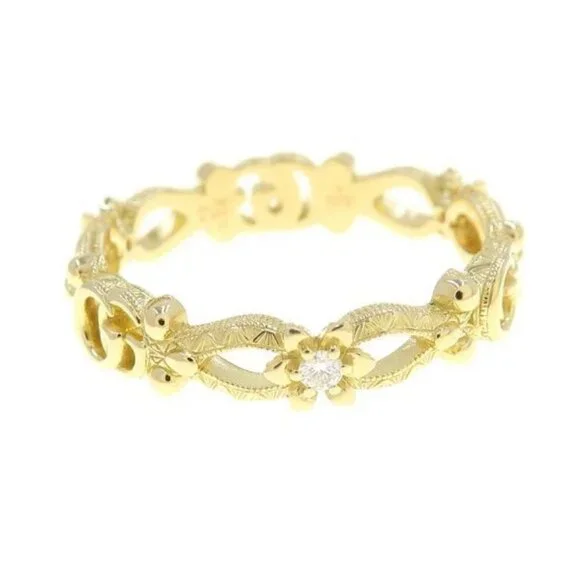 GUCCI 3P Diamond Interlocking G Logo Flower Ring size US7 18k Yellow Gold Auth - Picture 2 of 7